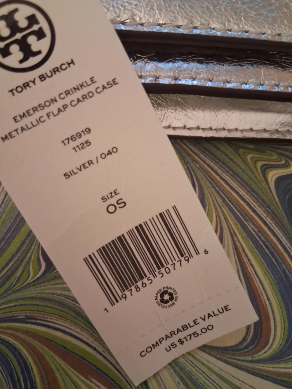TORY BURCH Metallic Silver Key Pouch Card Holder NWT